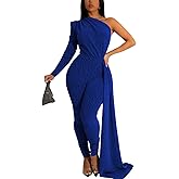 ZonJie Blue Sexy Sequin Jumpsuits for Women Elegant Sparkly Pants Bodycon Long Sleeve Party Rompers,939 Blue Large