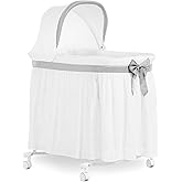 Dream On Me Montreal 2-in-1 Baby Bassinet with Rocking Mode, Ruffled Design, Adjustable Mesh Canopy, Under-Bassinet Storage, Lightweight & Portable with Locking Wheels, Mattress Pad Included - Grey