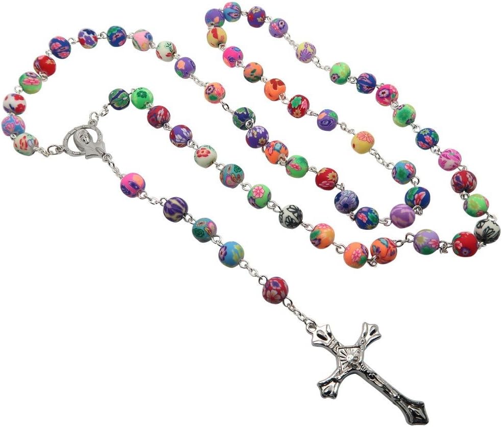 BOBIJOO Jewelry - Rosary Catholic Beads in Polymer Clay Clay Natural Ethnic Jesus on The Cross