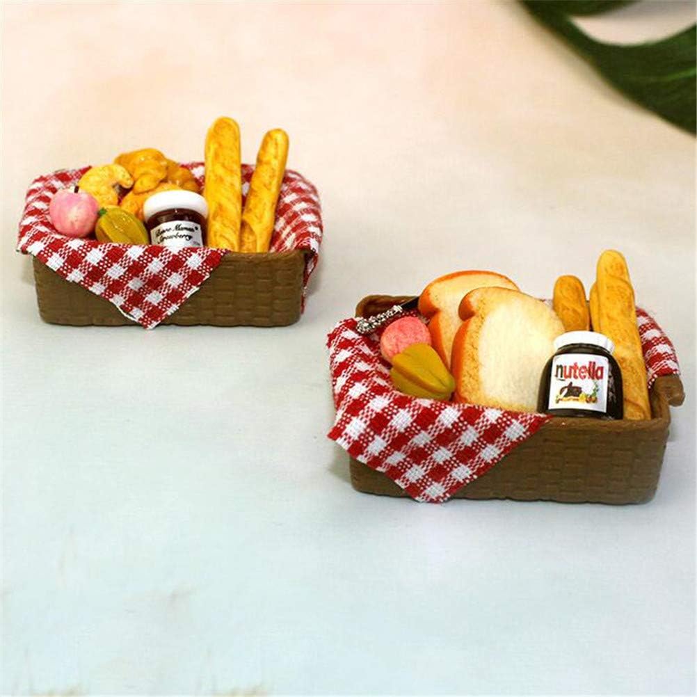 TBoxBo 2 Pcs 1/12 Dollhouse Miniature Breakfast Set Bread Basket Mini Fake Food for Dollhouse Bakers Kitchen Cake Party Celebration Kitchen Toy Doll House Food Accessories Random Style