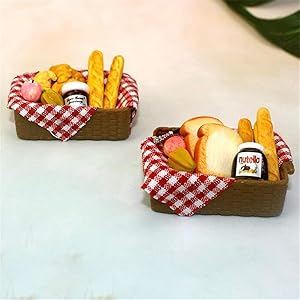 TBoxBo 2 Pcs 1/12 Dollhouse Miniature Breakfast Set Bread Basket Mini Fake Food for Dollhouse Bakers Kitchen Cake Party Celebration Kitchen Toy Doll House Food Accessories Random Style