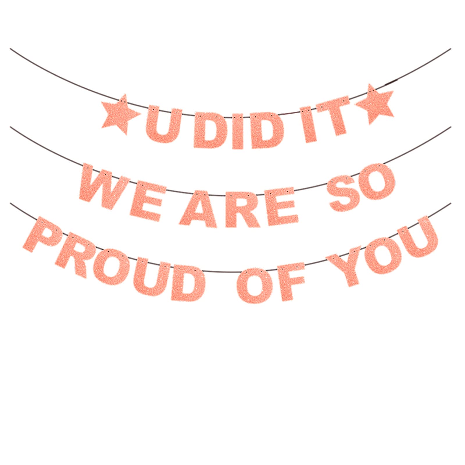 bng-bng We Are So Proud Of You Banner Rose Gold Glittery Graduation Congratulations Decoration U DID IT Bunting Garland for Graduation Retirement Grad Party Decor Ceremony Decoration Supplies