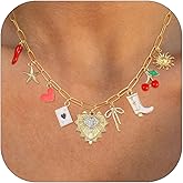 Qyalie Charm Necklace For Women Shell Heart Necklaces Gold Chunky Pendant Paperclip Chain Boho Summer Seashell Beach Evil Eye 14k Starfish Jewelry