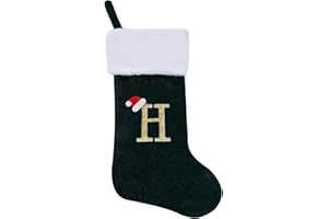 CRSTAFU Monogram Christmas Stockings Personalized, 20 Inches Family Initial Xmas Stockings, Super Soft White Plush Cuff with Deluxe Green Velvet Body and Gold Letter(H)