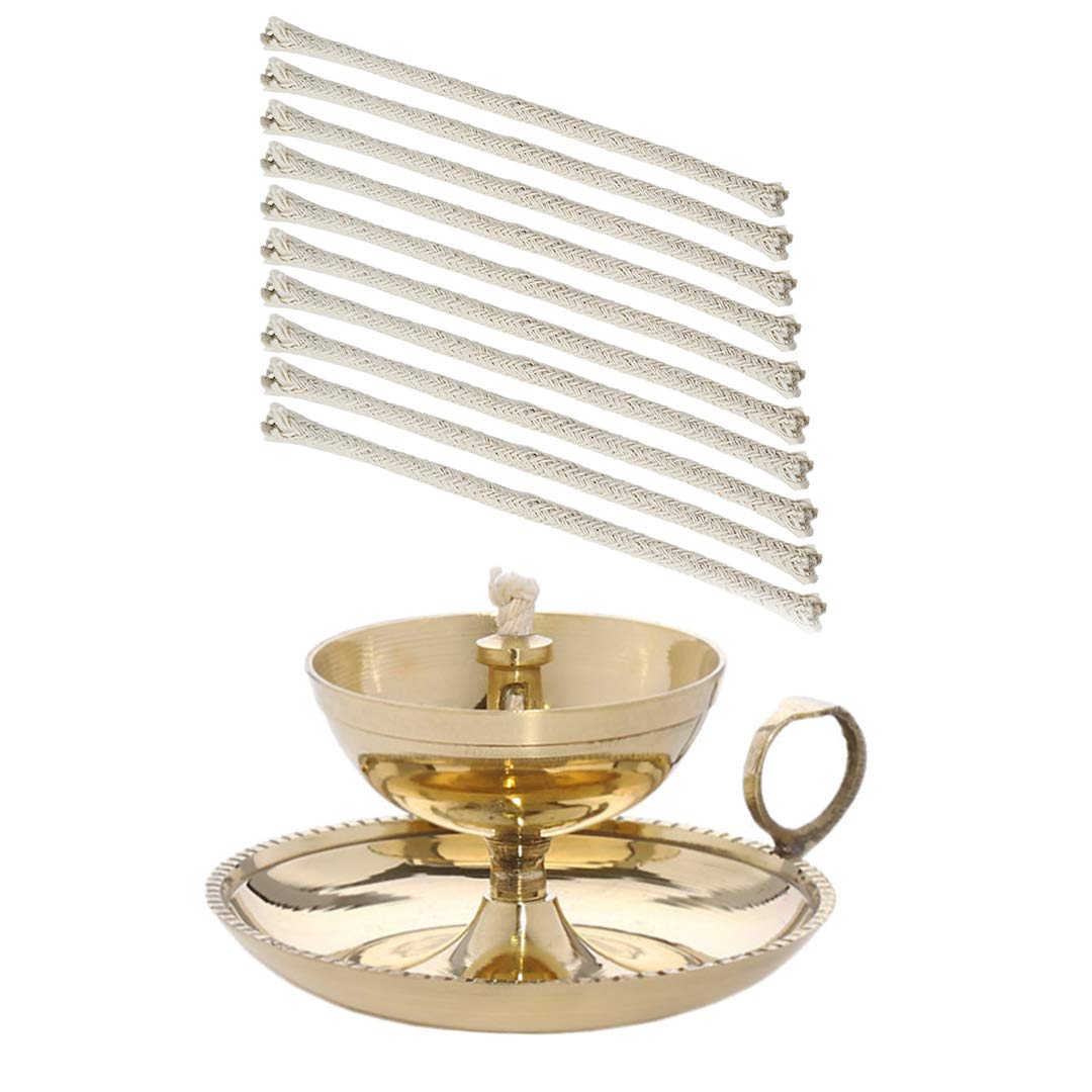 NKlaus Ghee lamp Oil lamp with 10 Spare Wicks Handmade Brass House Garden Gold Large 40600