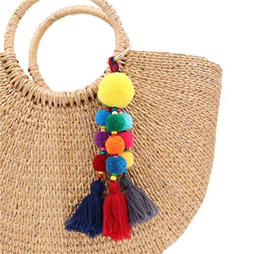 QTMY Big Pom Pom Tassel Long Bag Pendant Charm Keyring Keychain for Women Purse Handbag Decor