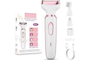 RUIBO Women's Electric Razor Bikini Trimmer, 4-in-1 Cordless Shaver for Face, Legs, Underarms, Pubic Hair – Wet/Dry Use, Painless Hair Removal