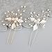 Bridal Hair Pin Stick with Hand-Painted Silver Leaves, Freshwater Pearl and Crystal Sprays also for Bridesmaids 2-Pack (Silvery)