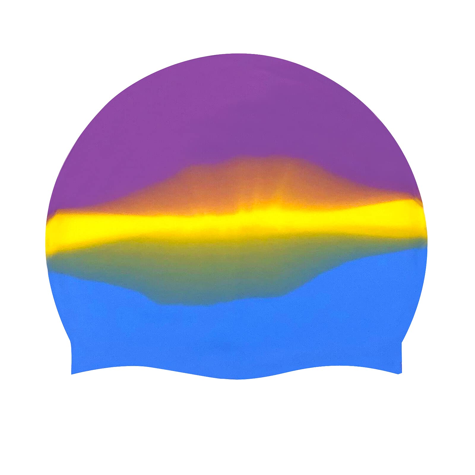 SUNTRADE Silicone Adult Swim Cap,Flexible Unisex Waterproof Swimming Cap,Great for Short and Long Hair (Purple-Yellow-Blue)
