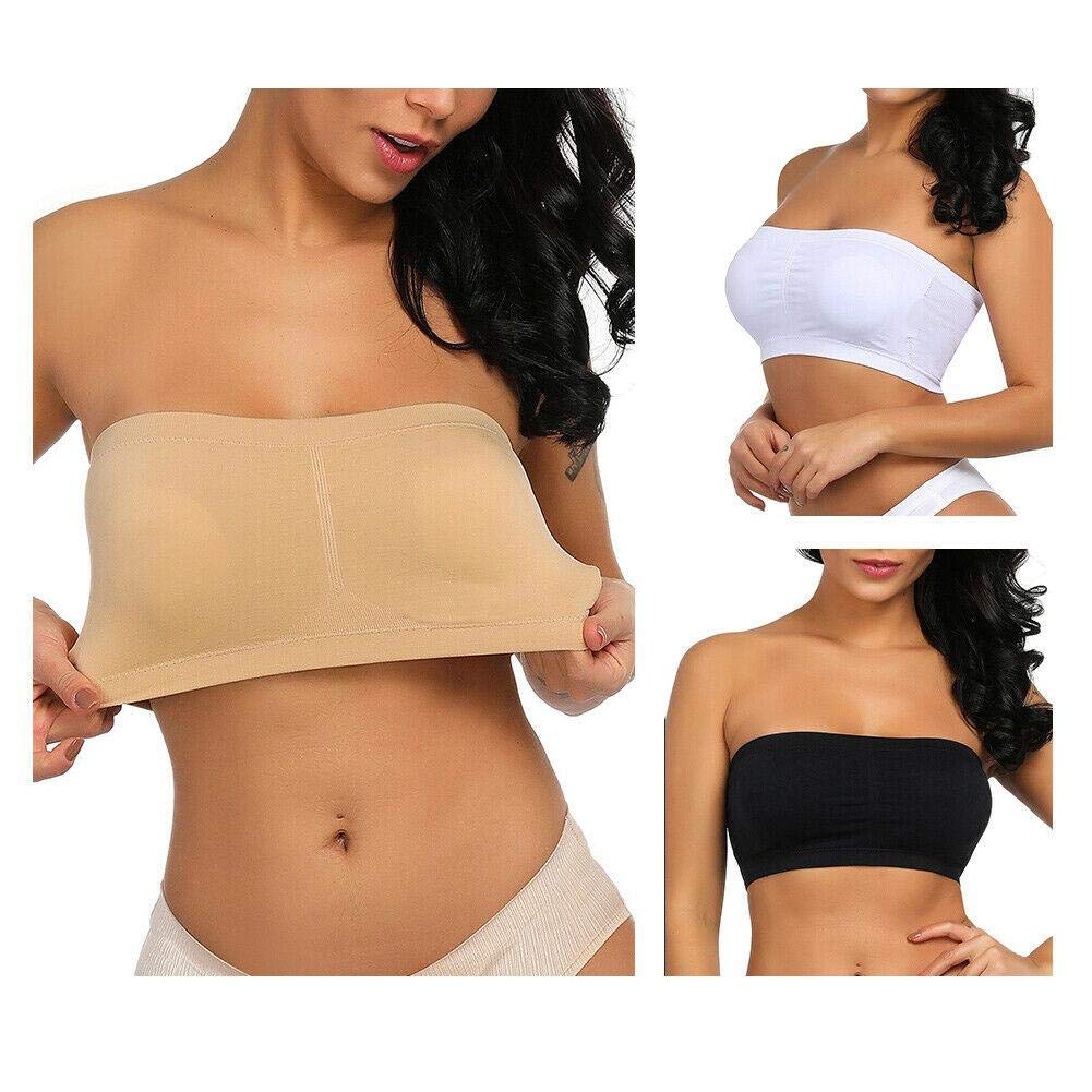 Boolavard Women's Tm Seamless Bandeau Bra Boob Tube Strapless Stretchy Pack L (36-38) Black, White, Beige