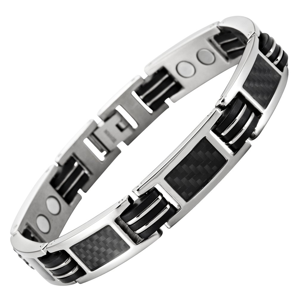Mens Carbon Fibre Titanium Magnetic Bracelet Adjustable Included By Willis Judd