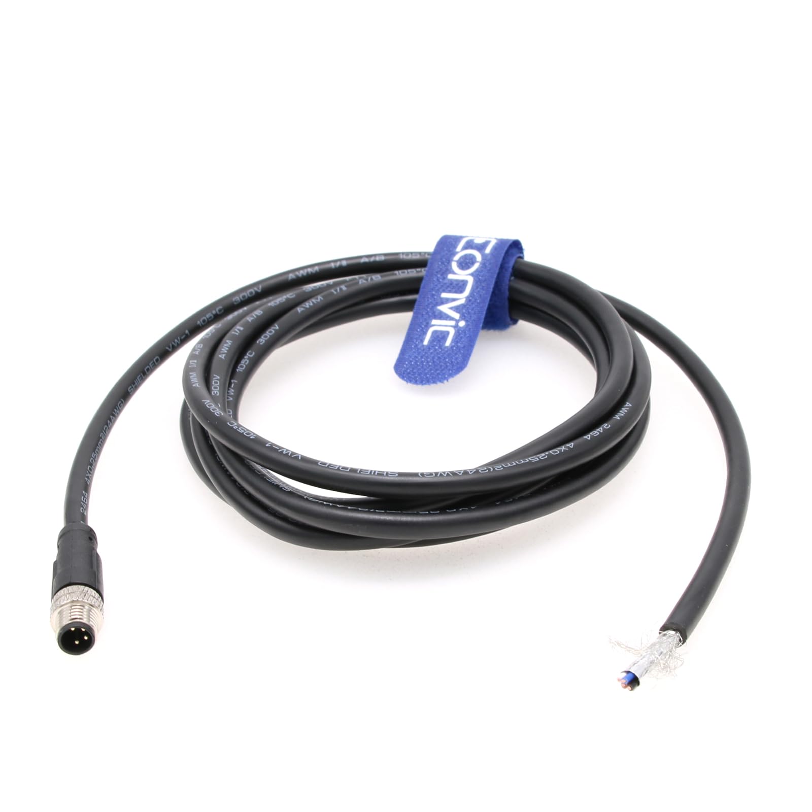 Eonvic Industrial M8 4 Pin A-Code Male to Open Connector Molded Shielded Aviation Sensor Cable Waterproof IP67 Cat 5e High Flex Cable 2M