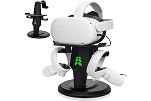 Lampelc Headset Charging Dock, VR Display Stand for Meta/Oculus Quest 2, Rift/Rift S, HTC Vive, Valve Index Headset, Touch Controllers and VR Accessories, with LED Lights, Type C Charging Port