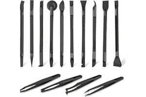 INNOHHUSTLE 14 Pcs Plastic Crevice Cleaning Tool Car Detailing Spatula Set Black Scraper Tool Non-scratch Small Putty Knife Anti-static Tweezers for Tight Spaces