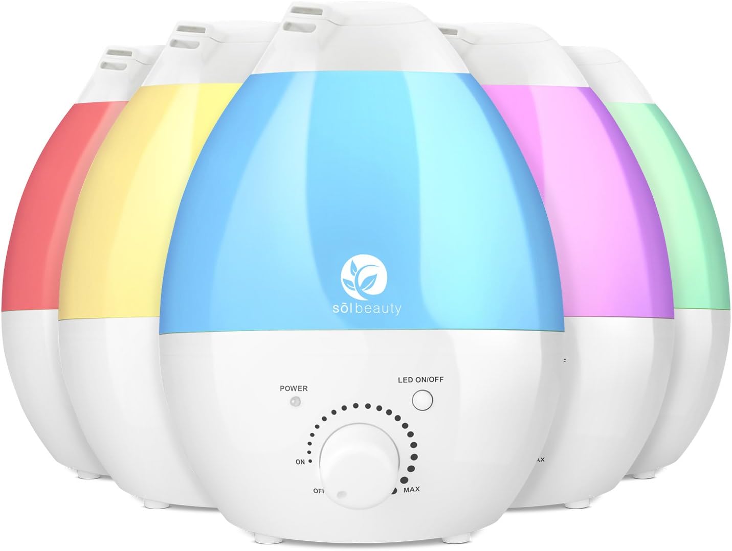 Sol Beauty LED Ultrasonic Cool Mist Humidifier w/Large 1.3 Liter Capacity for 7+ Hours of Continuous Use