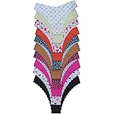 BEAUDRM Women's 10 Pack Thongs Set Leopard Print Seamless Brief Floral Scallop Mid Rise No Show Panty Set