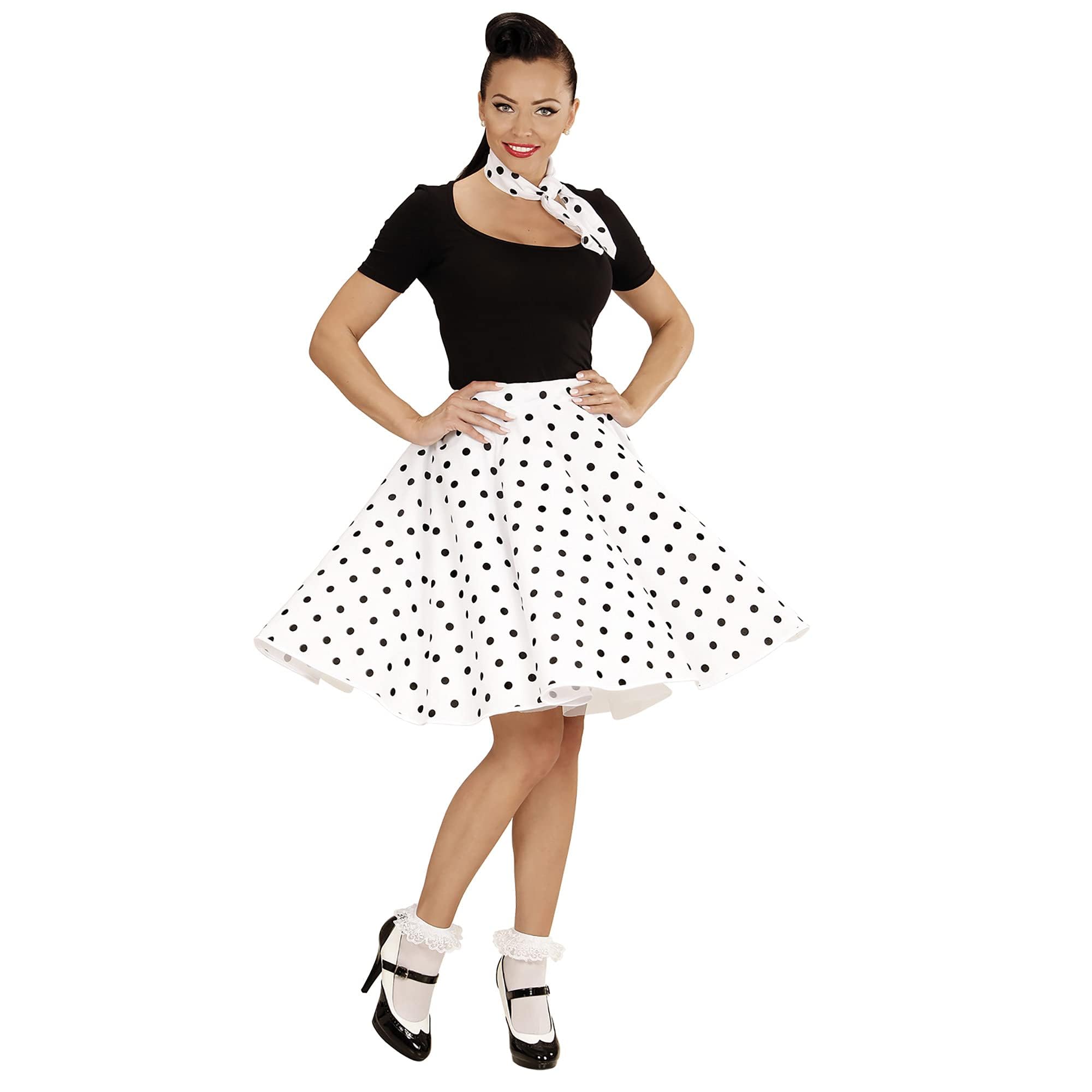 W WIDMANN MILANO Party Fashion - Women's 50s Polka Dot Skirt and Scarf, Rock'n'Roll, Twist, Pink Lady, T-Birds, Carnival, Theme Parties