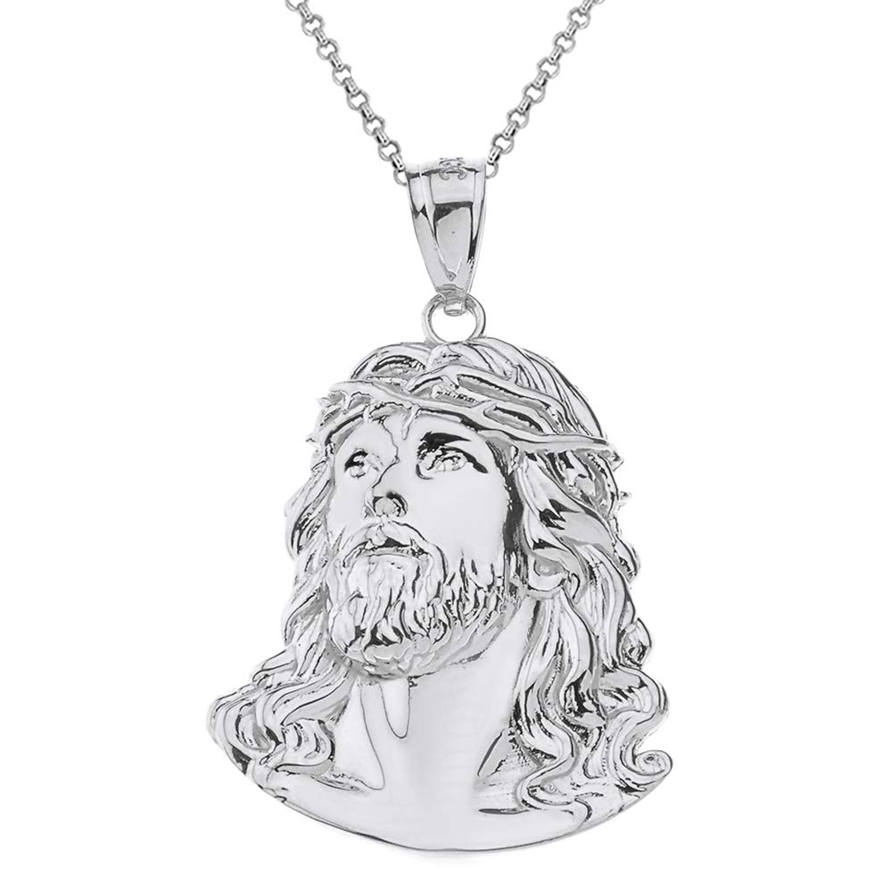 Solid 925 Sterling Silver Jesus Head Face Religious Pendant Necklace