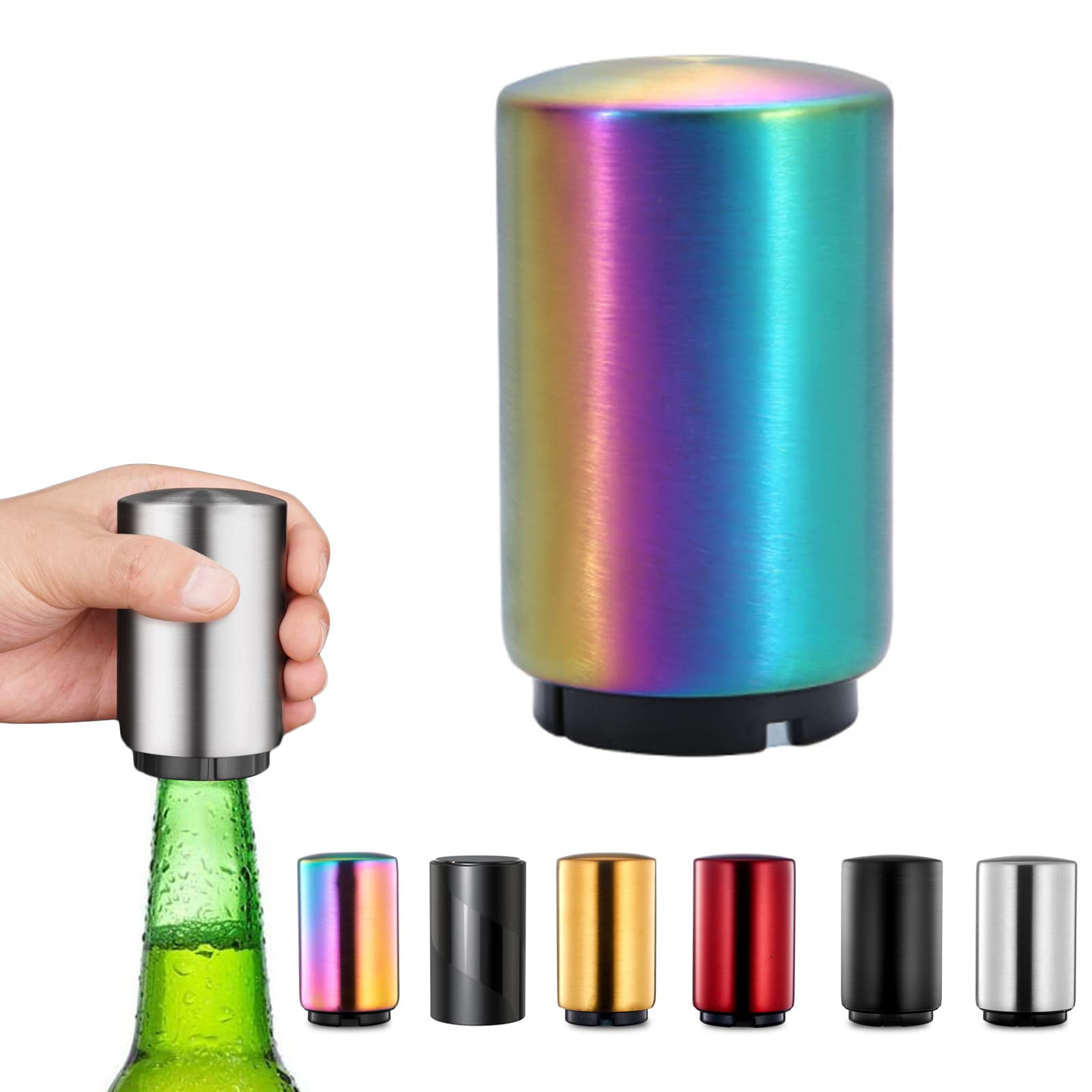 Magnetic Bottle Opener, Stainless Steel Push Down Beer Cap Opener With Magnet - Kitchen Gadgets and Gifts for Men, Christmas, Father's Day