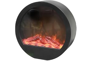 Led Plastic Round Fireplace 35" Black, Light Up Decor, Black, Plastic, 13.78 x 5.12 x 13.78