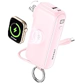 RORRY Flow Portable Charger, 10000mAh 40W Fast Charging Power Bank with Built-in USB C Cable and Foldable Wall Plug, Battery 