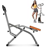 Squat Machine, Ab Workout Equipment, 265lbs Loading Capacity Rowing Machines for Home Foldable with Adjustable Resistance Bands and Display