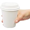 Golden Apple, Disposable White Paper Coffee Cups 10 oz. Cups & Lids Quantity 50 cups per pack. Perfect For On-The-Go Hot or Cold Beverages.