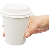 Golden Apple, Disposable White Paper Coffee Cups 10 oz. Cups & Lids Quantity 50 cups per pack. Perfect For On-The-Go Hot or Cold Beverages.