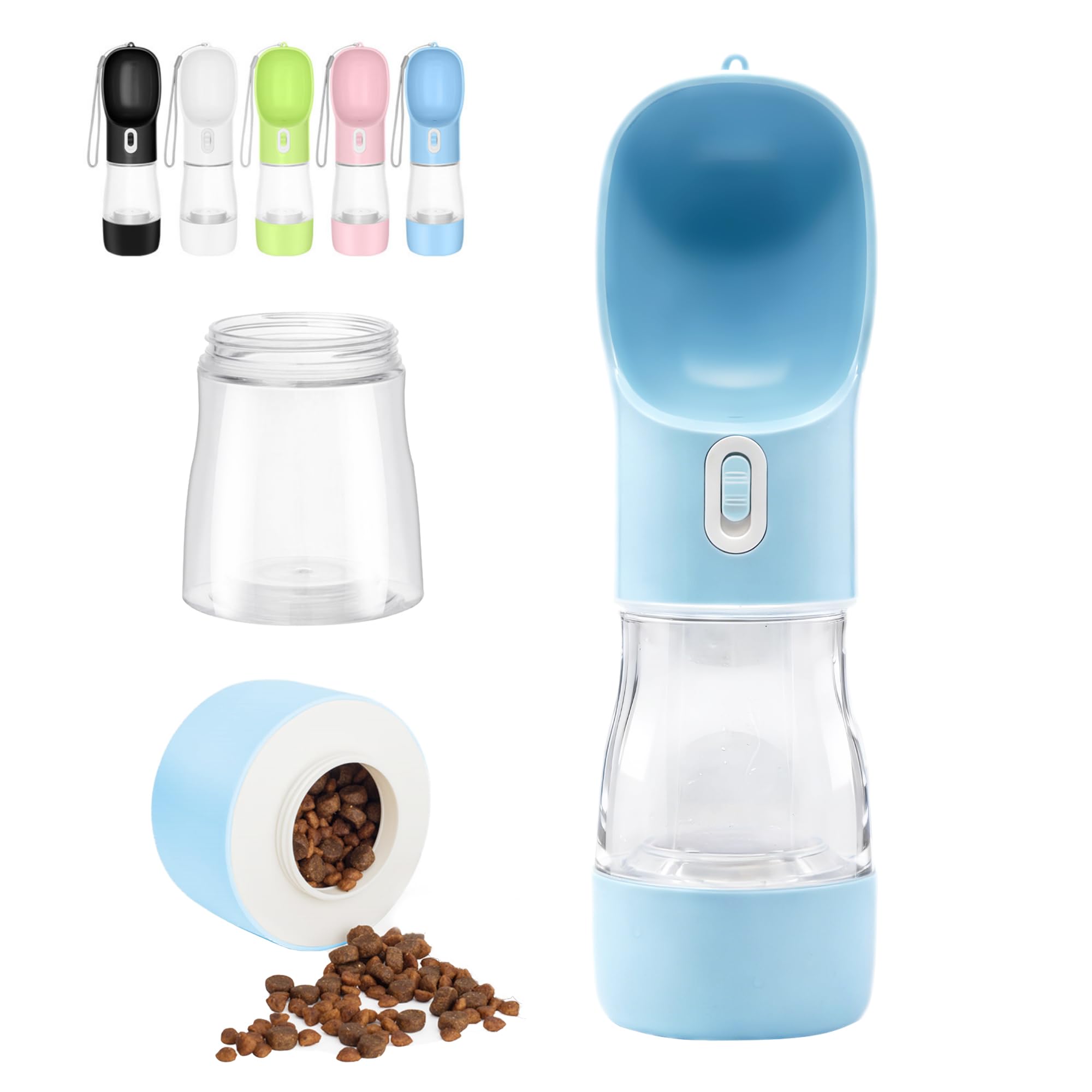 Adirigo Dog Water Bottle, Portable Dog Drinking Bottles with Food Container, Leak-Proof Dog Water Dispenser & Feeder for Walking Hiking Travel Camping Puppy Essentials Gift (Blue)