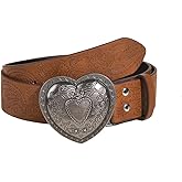 Yalice Western Leather Belt for Women Men Y2K Cowgirls Cowboys Belt with Heart Buckle