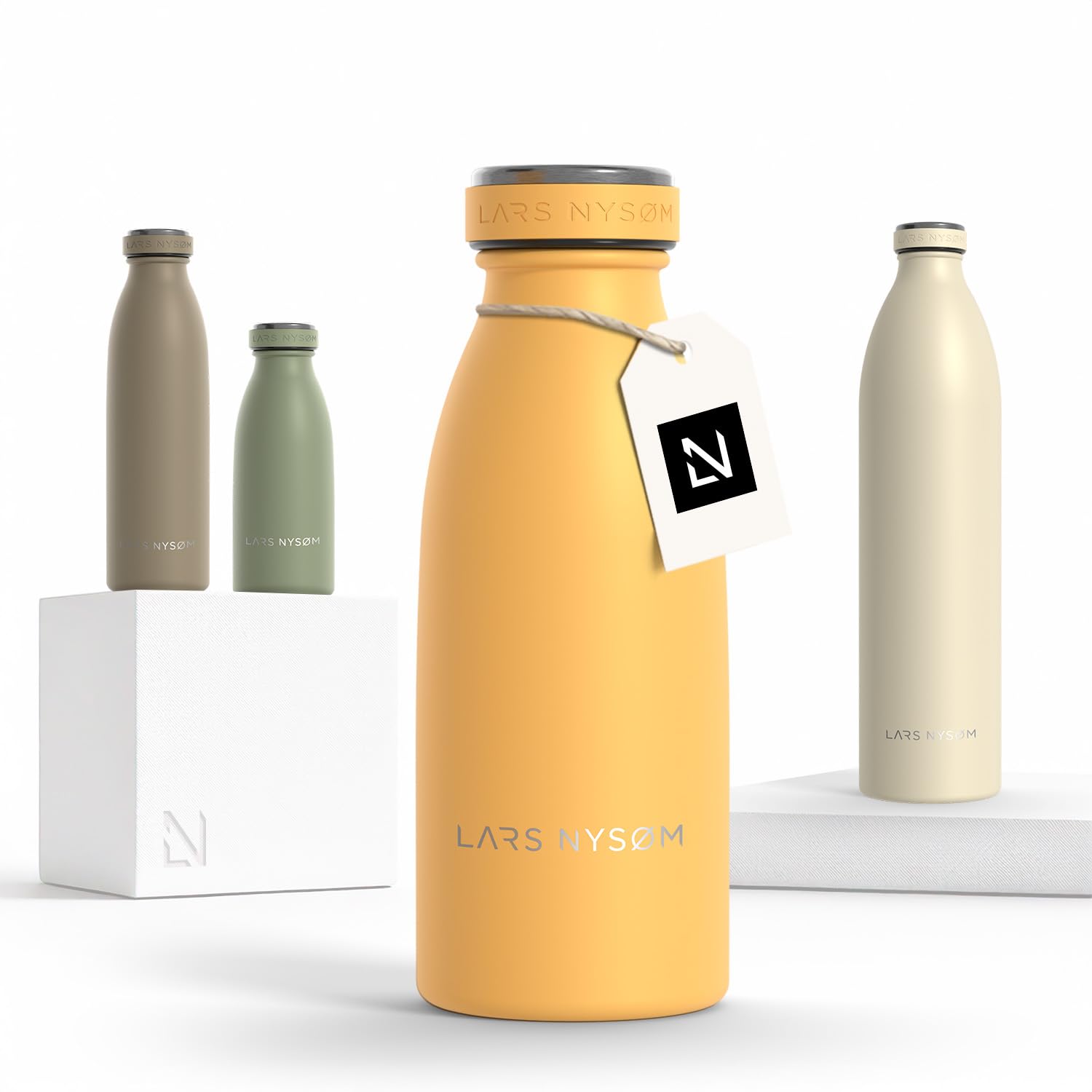 LARS NYSØM Stainless Steel Insulated Water Bottle 350ml, 500ml, 750ml, 1L, 1 5 Liter|nsulated Thermo Flask for Hot and Cold Beverages | Leakproof Drinking Bottle (Mustard Yellow, 350ml)