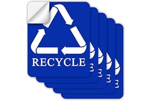 RAMIEYOO Design Recycle Sticker,5 Pack Recycle Sign Decals,Self-Adhesive Recycling Stickers,Recycle and Trash Vinyl for Trash Can 6 * 5 Inches (Recycle 6" /Blue)