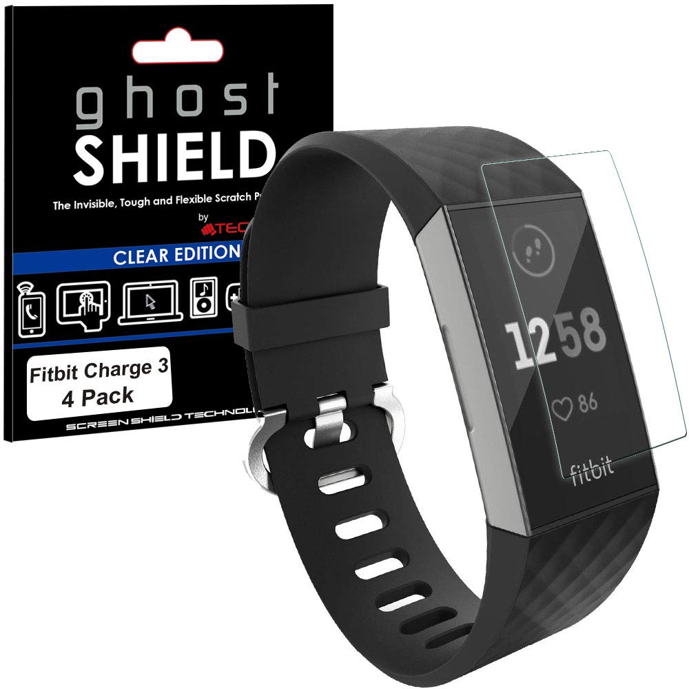 TECHGEAR [4 Pack] Screen Protectors for Fitbit Charge 4/3 [ghostSHIELD Edition] Genuine Reinforced Flexible TPU Screen Protector Guard Covers with Full Screen Coverage inc Curved Screen