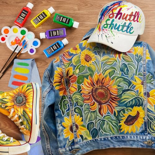 Shuttle Art Fabric Paint, 18 Colors Permanent Soft Fabric Paint in Bottles (60ml/2oz) with Brushes, Palette, Stencils, Non-Toxic Textile Paint for T-Shirts, Shoes, Jeans, Bags, DIY Projects&Art