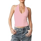 CUHUDA Women's Sexy Deep V Neck Adjustable Halter Top Crisscross Back Sleeveless Crop Top Slim Fit Going Out Summer Clubwear