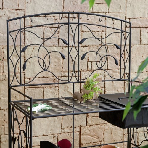 Oversized! Coral Coast Willow Creek Metal Potting Bench - Black - Thumbnail 6
