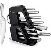 KINGSTONE 14 Pcs Kitchen Knife Set with Block, German Stainless Steel Knife Set with Built-in Sharpener, Dishwasher Safe Knife Block Set (Black, 14pcs)