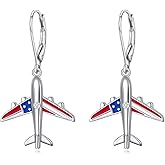 Airplane Earrings for Women Girls 925 Sterling Silver Dangle Drop Stud Earrings Aircraft Jelwery, Best Gifts for Stewardess Flight Attendants Pilots Travelers