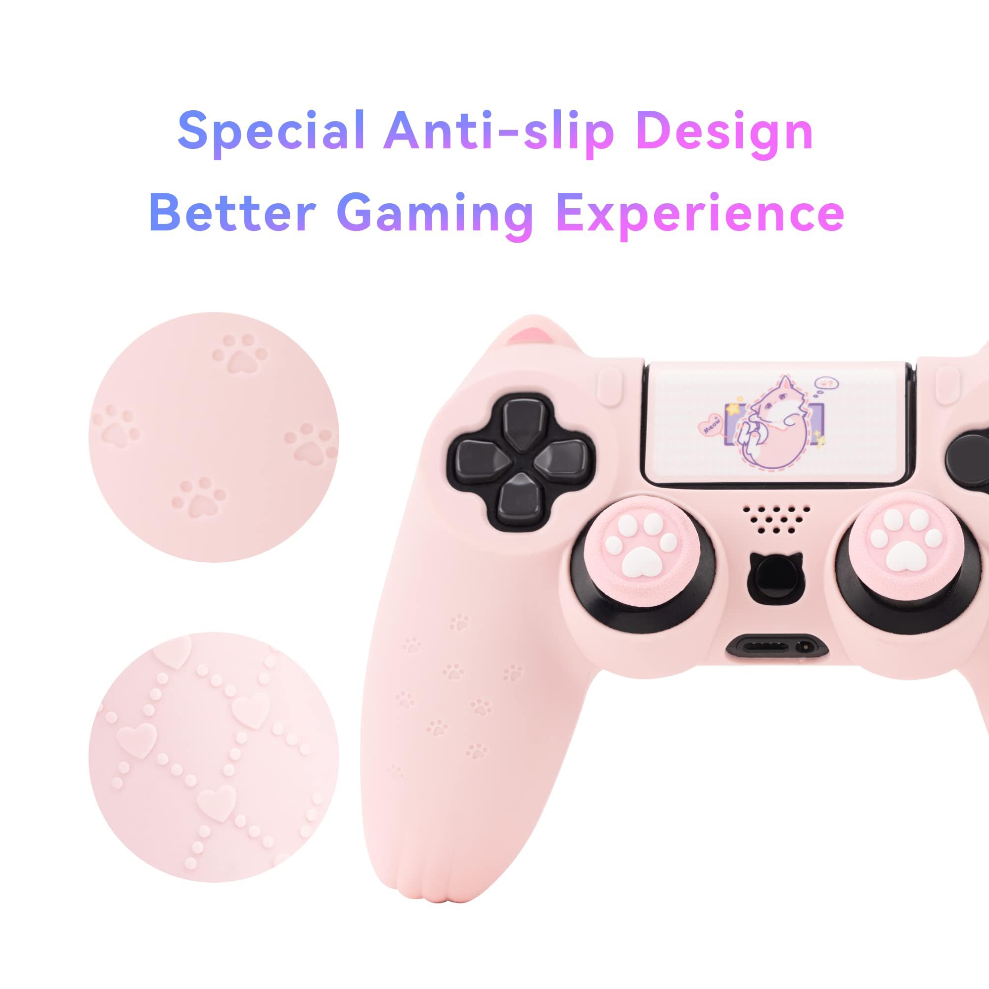 GeekShare Cat Paw PS4 Controller Skin Anti-Slip Silicone Skin Protective Cover Case for PS4 Wireless Controller -- Pink