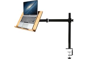 wishacc Book Stand Height Adjustable - X-Large Table Side Bamboo Reading Mount Holder with Clamp for Reading Hands Free, Desktop Cookbook Rest 15.4 x 11 inch