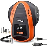 TEROMAS Tire Inflator Portable Air Compressor, Air Pump DC/AC for Car Tires 12V DC and Other Inflatables at Home 110V AC, Digital Electric Tire Pump with Pressure Gauge(Orange)