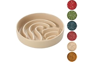 BICOPET Ceramic Slow Feeder Dog Bowls, Slow Eating Small Breed, Ceramic Cat Raised Slow Feeder Dog Bowls Large Breed, Ceramic Maze Dog Food Bowl Stands Medium Dogs(9-23OZ)-Apricot,S