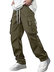 PLEPAN Men's Casual Cargo Pants with Drawstring