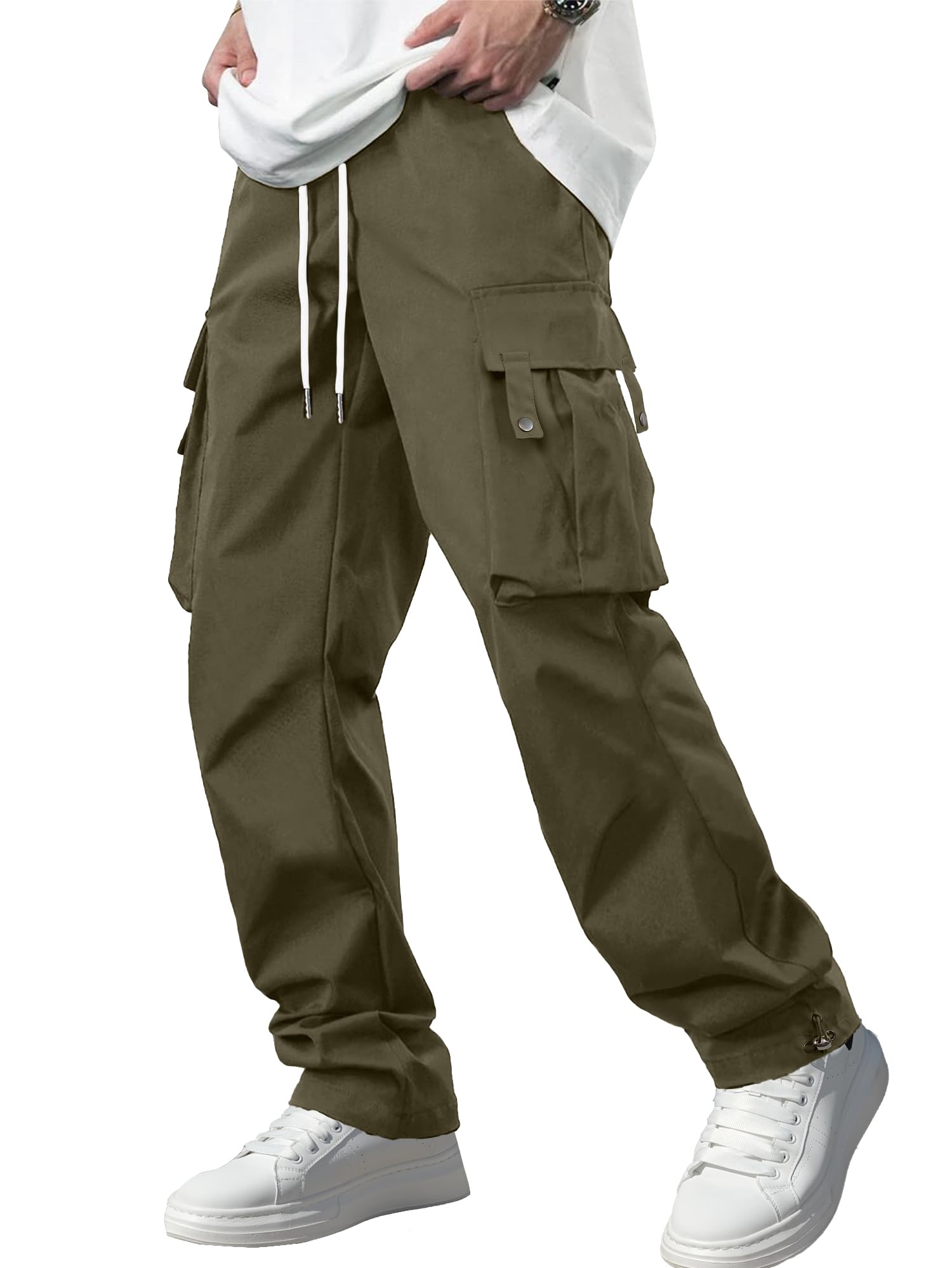 PLEPAN Men's Casual Cargo Pants with Drawstring