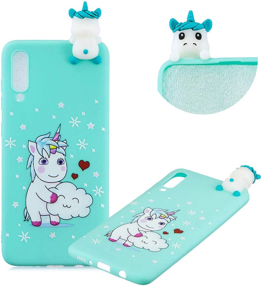 Cute Painted Cartoon Case for Samsung Galaxy A70,Soft Silicone Case for Samsung Galaxy A70,Moiky Funny 3D Love Unicorn Cartoon Animals Pattern Design Ultra Thin TPU Rubber Shockproof Protective Case