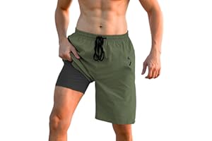 Cozople Mens Swim Trunks with Compression Liner 2 in 1 Board Shorts 9 Inch Quick Dry Swimming Trunks with Zipper Pockets