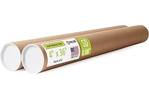 PACLORD 4" x 36" Reinforced Kraft Paper Mailing Tubes, Pack of 2 Tubes with 2 Caps Each – USPS Approved Poster Tube – Made in USA Cardboard Tube for Shipping and Storing Posters, Prints, Artwork, or Documents