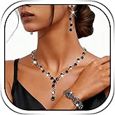 Sixexey Rhinestone Prom Jewelry Set Silver Jewelry Bridal Wedding Necklace Jewelry for Women