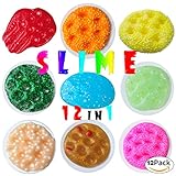 HSETIY Super Slime Kit - 12 Styles Slime（2.5 oz each,total 30oz） with Colorful Foam Balls, Gold sand Decoration, Pearl Decoration, Golden sand Glitter Shake Jars for DIY Slime