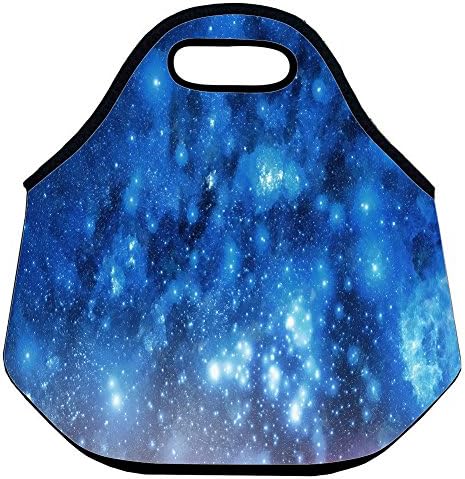 Blue Galaxy Sky Damask Neoprene Lunch Tote Bag - Insulated Waterproof Lunch Box for Adults &amp; Kids